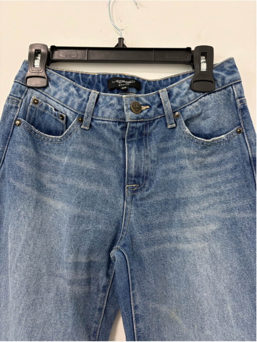 Ed Hardy Tattoo Graphic Wide Leg Jeans Sz 26 Light Wash EUC #309 - Picture 3 of 14